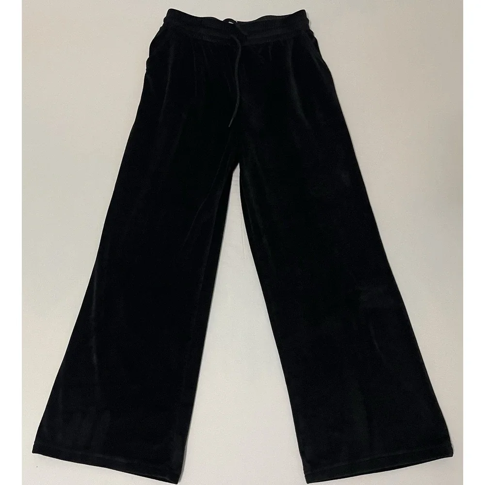 Vintage Y2K Velour‎ Rhinestone Wings Pants Women's Size Medium Black